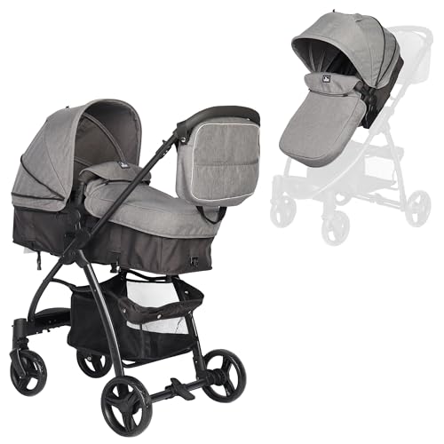 TORAL Carrito Bebe 2 en 1 - Cochecito Bebe Convertible y Versátil con Accesorios, Carro Bebe 2 Piezas, Elegante y Práctico Coche para Bebé, Ideal para Viajes y Paseos Urbanos. Modelo Liam Gris