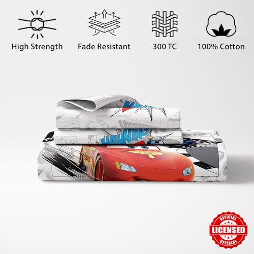 Image of Sassoon Disney Cars Lap Digital Printed 100% Cotton Bedsheet with 2 Pillow Covers in 300TC