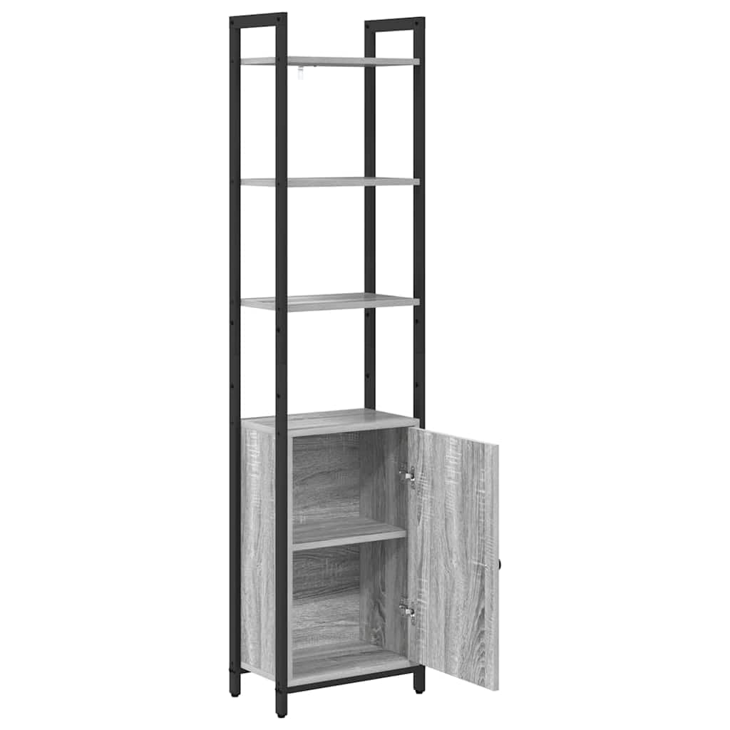 Librería Sonoma gris 40 x 24 x 161 cm, madera con 6 estantes y puerta, estantería estable para libros, decoración, oficina en casa