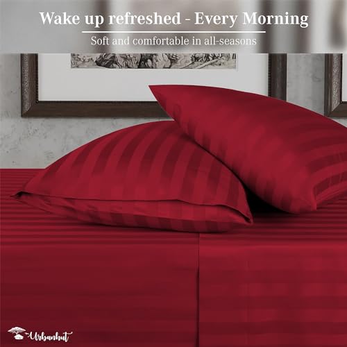 URBANHUT 800 Thread Count Egyptian Cotton Damask Striped Twin Size Sheets Set (4 Pc) - Ultra Soft & Smooth, Sateen Weave Twin Size Bed Sheets, Luxury Hotel Sheets with 16" Deep Pocket - Burgundy