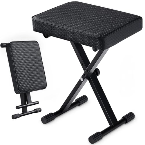 Korrie Home Adjustable Piano Bench, Waterproof Synthetic Leather Padded Stool, X-Style Piano Stool...