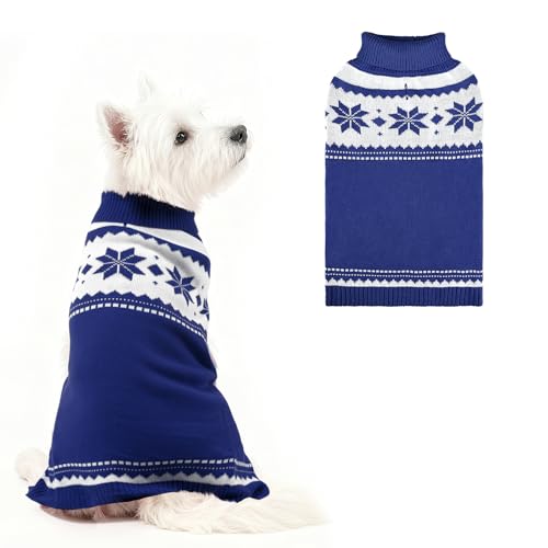 Image of Mihachi Dog Sweater - Winter Coat Apparel Clothes with Colorful Stripes for Cold Weather, Navy Blue SM