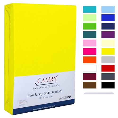 Camry Spannbettlaken 90x200cm - 100x200cm Gelb Baumwolle Bettlaken Jersey Spannbetttuch Oeko-Tex 100