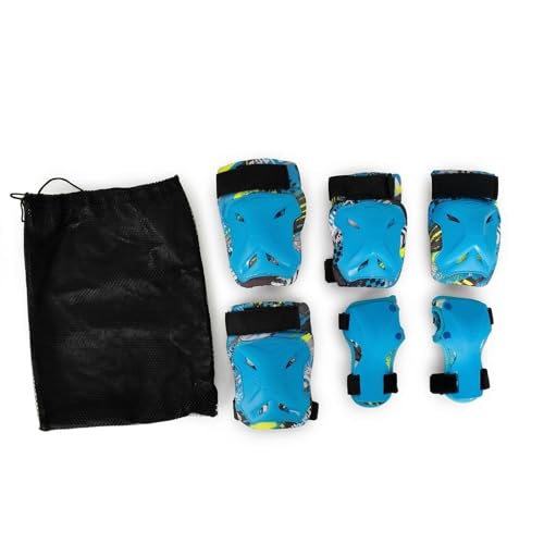 Knieschoner Kinder Schoner Inliner,6 in 1 Schützer Inliner Kinder für 2-14 Jahre Jungen Mädchen Schoner Set Schützer für Skateboard,Roller,Laufräder,Fahrräder,Skateboards (Blau)