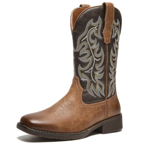 Fortis Tread Cowboy Boots for Men, Square Toe Mid-Calf