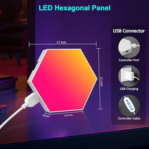 Image of 20-Pack Hexagon Light Panels - Smart RGB LED Wall Lights with App & Remote - Music Sync Gaming Lights for Gamers, Game Room Decor, Gaming Equipment, Living Room, Bedroom, Kids & Adults