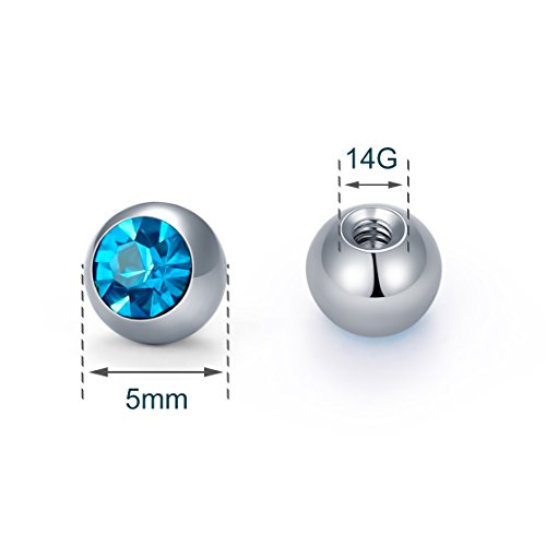 VCMART 14G 5mm 8mm Replacement Balls Externally Threaded Piercing Balls for Tongue Nipple Navel Belly Button Rings Industrial Barbell Piercing Surgical Steel Body Piercing Jewelry Parts2