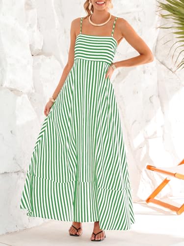 Image of CUPSHE Womens Summer Maxi Dress Casual Sleeveless Square Neck Striped Beach Long Dress with Pockets