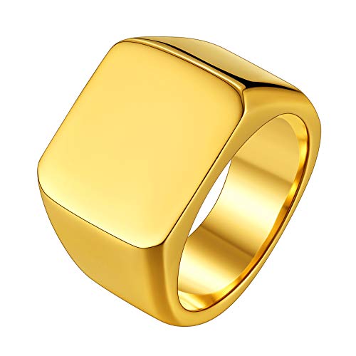 Chunky Square Ring Gold Color Signet Rings for Men 18K Gold Plated Stainless Steel Jewelry