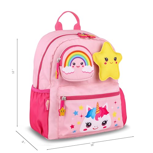 Pink Unicorn Rainbow Toddler Backpack, 12-inch, for girls aged 2-4. Features detachable 3D pouch, toys and safety leash,kindergarten and preschool, Perfect Christmas or birthday gifts3