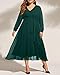 Pinup Fashion Women's Plus Size Wedding Guest Dress 2025 Formal Emerald Green Fall Long Sleeve Chiffon Wrap V Neck Midi Dresses
