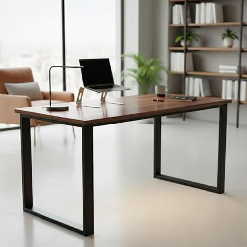 Image of Metal Office Table /Study Table /Computer Table for Home PC - Engineered Wood Modern Top Study Table for Adults /Students Office Desk for Laptop Work at Home Writing Desk (John)