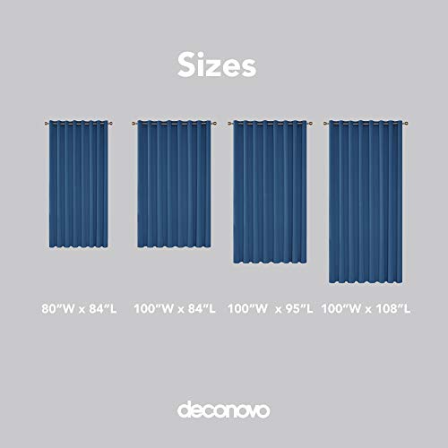 Image of Deconovo Solid Blackout Thermal Insulated Wide Width Grommet Top Darkening Curtains for Room Divider, 100W X 95L, Dark Blue
