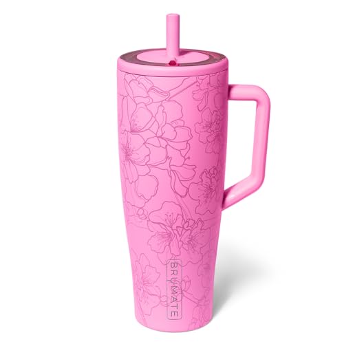 BrüMate Era 40 oz Tumbler with Handle & Straw | 100% Leakproof Insulated Water Bottle Tumbler with Lid & Flexible SoftSip Straw | Made of Stainless Steel | Cup Holder Friendly | 40oz (Cherry Blossom)