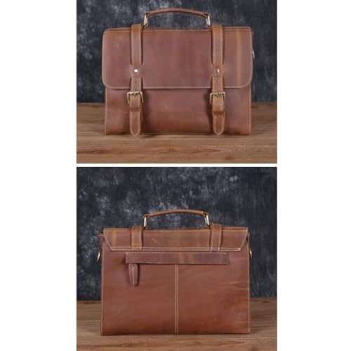 Mens Business Briefcases Genuine Leather Messenger Shoulder Bags Handbags Luggage Laptop Bags(Yellow)2