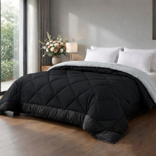 Image of HOMEKART 220 GSM Microfiber Reversible Comforter for Double Bed,Ultra Soft, Skin-Friendly & Hypoallergenic Solid Blanket|Lightweight Cozy & Machine Washable (Grey /Black)