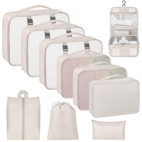 10 Set Packing Cubes for Travel, Luggage Organizer Bags with Hang...