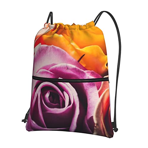 EVANEM Zaino con coulisse con fiori rosa, con cerniera, regolabile, impermeabile, progettato per palestra, sport, viaggi, campeggio, Rosa Tea Ibrida, Taglia unica