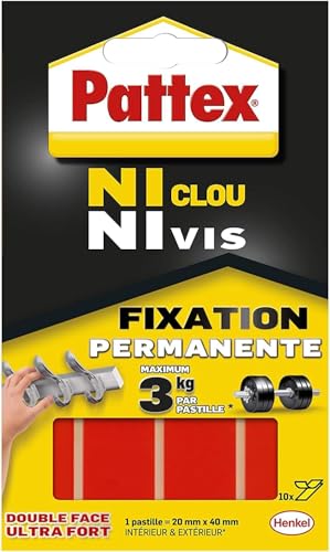 Pattex | Pastilles Fixation Permanente Ni Clou Ni Vis (10 x 20 mm x 40 mm) – Pastilles double faces ultra fortes – Pastilles autocollantes résistantes jusqu'à 3 kg