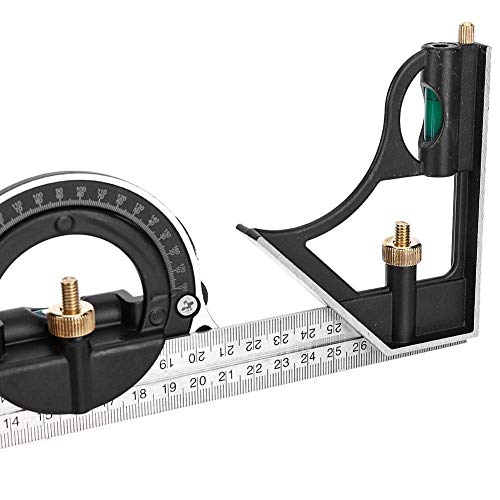 Fafeicy Stainless Steel T Square Ruler Adjustable Sliding Combination Square Ruler & Protractor Level Measure Measuring Tool 4-Piece 4R Combination Square #TOP3
