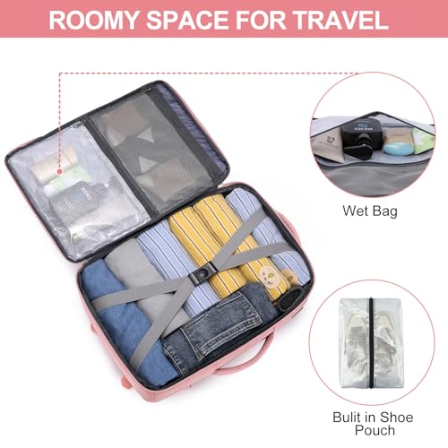 Image of Carry On Backpack for Women,Travel Backpack Flight Approved,Underseat Personal Item Travel Bag With Shoe Compartment, TSA 15.6 inch Laptop Back Pack Casual Daypack for College Weekender Business,Pink