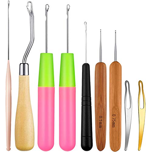 9 Piezas de Juego de Herramientas Dreadlocks, Ouinne Bamboo Ganchillo Dreadlock Aguja extensión Cabello para Micro Trenzas Tejidos Mantenimiento