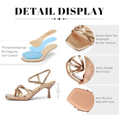 Image of AIUNIIND Kitten Heels for Women, Strappy Square Open Toe Sandals 2.5 inch