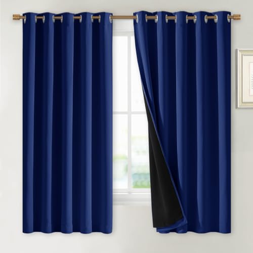 Image of NICETOWN 100% Blackout Lined Curtains, Royal Blue, 1 Pair, 70 inch Width x 63 inch Length Each Panel, 2 Thick Layers Completely Blackout Window Treatment Thermal Insulated Drapes for Kitchen /Bedroom