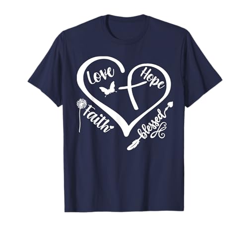 Faith Hope Love T-shirt avec croix et cœur T-Shirt