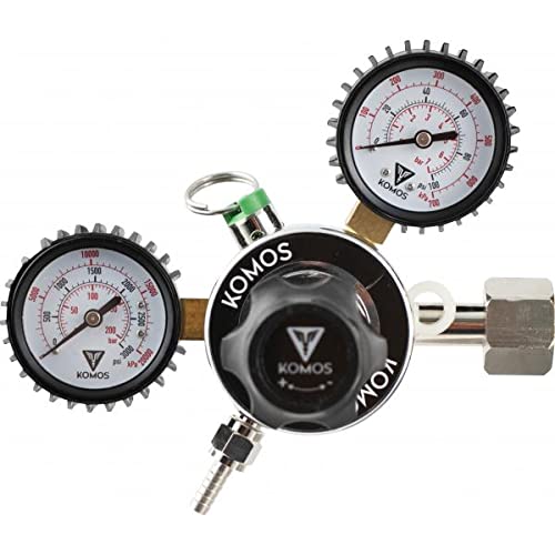 KOMOS® Dual Gauge CO2 Regulator | 0–60 PSI | 1/4" Flare Fitting | 65 psi PRV | Duotight Adapter Fitting Included