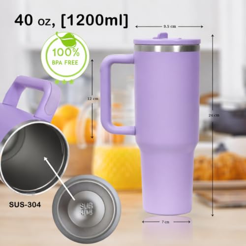 Image of Stainless Steel 1200 ml Vacuum Tumbler with Lid & Straw - Double‑Wall Insulated Cup for Travel, Gym & Office - Keeps Beverages Hot or Cold - 1.2 L Capacity (Purple with Silver line)
