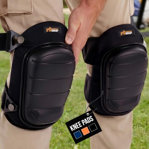 GORILLA GRIP Knee Pads for Work All Day Comfort Gel Cushion and Soft Foam for Men Slip Resistant Heavy Duty Hard Cap Adjustable Straps for Flooring Construction and Gardening Black