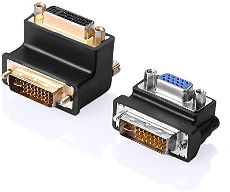 SIENOC DVI-I 24+5 Pin Male to VGA 15 Pin Female 90 Degree Adapter Connector + DVI-I 24+5 Pin Male to DVI 24+5 Pin Female 90 Degree Adapter Connector