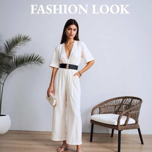 Women Adjustable Belts Wide Elastic Stretchy Belt Gold Buckle Belts for Dresses & Casual Fits waist up to 48 Inch2