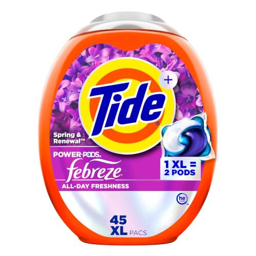 Tide Power Pods with Febreze Laundry Detergent Pacs, 45 Count, Spring & Renewal Scent, All-Day...