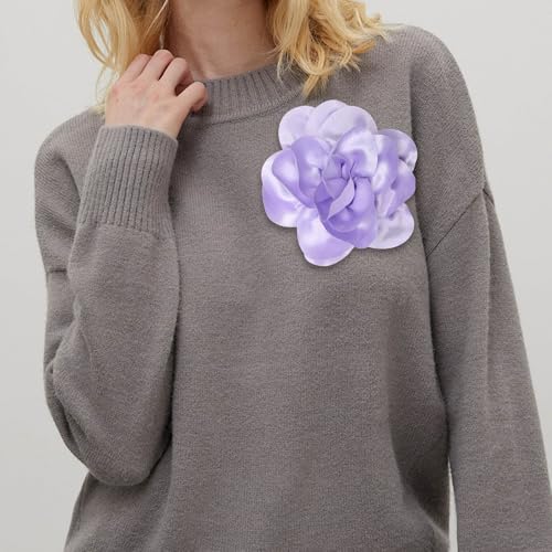 Image of 2Pack 6inch Extra Large Satin Brooches Lapel Pins Dainty Elegant Fabric Camellia Rose Flower Brooch Pin for Women Wedding Part Dance Clothes Accessories Jewelry