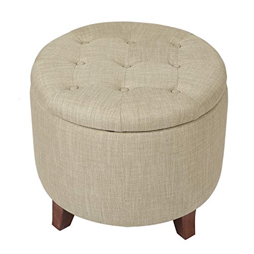Adeco Fabric Cushion Button Tufted Lift Top Storage Footstool, Height 17 Inches Strudy Round Ottomans & Storage Ottomans #TOP4