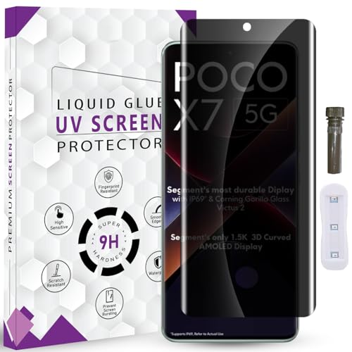 Image of Advanced HD+ UV Privacy Tempered Glass Screen Protector for Poco X7 (6.67 Inch) Edge to Edge Coverage Anti-Spy /Anti-Peeping 9H Hardness Screen Guard with Installation Kit