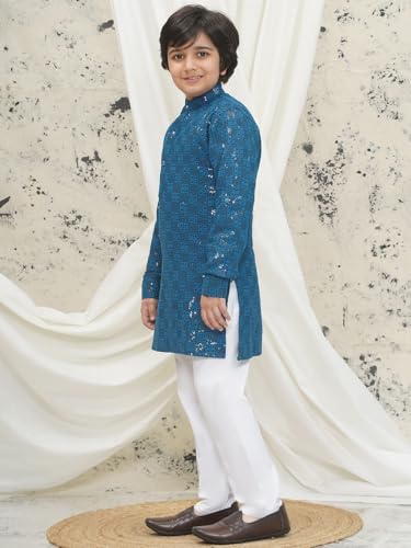 Image of AJ DEZINES Kids Kurta Pajama Set For Boys | Embroidery Chikankari Kurta Set | Traditional & Festive Outfit | Cotton Stylish Boys Kurta Pyjama | Perfect For Festivals Wedding & Family Function
