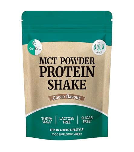 Go Keto MCT Protein Shake Vegan Choco, 400 g en polvo | con MCT de aceite de coco para su dieta ceto | proteína vegana de proteína de guisante y proteína de arroz | sin azúcar, sin lactosa
