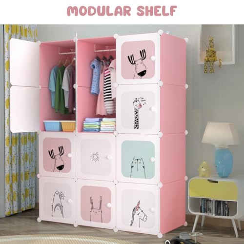 Miniatura 3 de Magic Select Estantería De Módulos Infantil, Armario Modular, Ropero Para Niños, Organizador Modular, Estante De Almacenamiento Para Habitación, 12 Módulos, 140x105 Cm, Rosa
