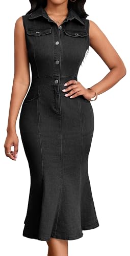 Image of SeNight Women's High Waist Denim Mini Skirt Frayed Hem Stretchy | High Waist Denim Mini Skirt Frayed Hem Stretchy Bodycon Jean Skirt with Button