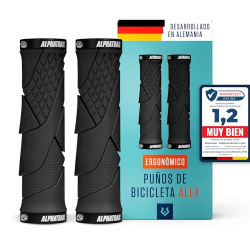 Alphatrail Puños Bicicleta Alex I Alta amortiguación con Goma Antideslizante I Fuerte Montaje de los puños al manubrio de la Bicicleta de Ø 22mm I duraderos un Compuesto y Caucho ecológico
