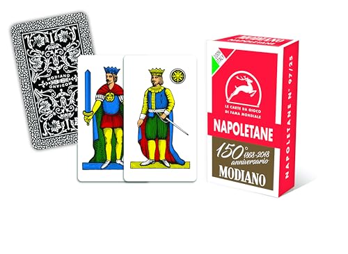 Modiano Napoletane Rosso 150° Anniversario – Carte da Gioco regionali napoletane in cartoncino Duplex Rinforzato 410 gmq – Scopa, Briscola, Tresette – 100% Made in Italy