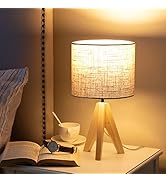 EDISHINE Lampe de Chevet en Bois, E27 Douille, Trépied Vintage, Ampoule non Incluse, 36 x 20 x 20...