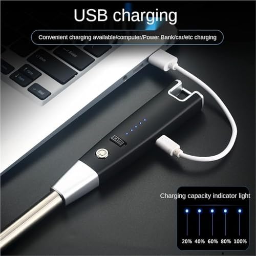 USB Rechargeable Arc Lighter, Windproof Metal Kitchen Gas Igniter with LED Battery Indicator, Perfect for BBQ, Candles, and Stoves - Silver Electric Lighter