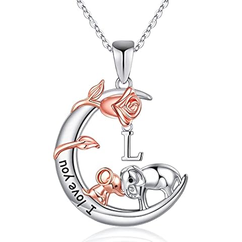 Collar de Plata con Letras y Elefante TINGN para Mujer Cover