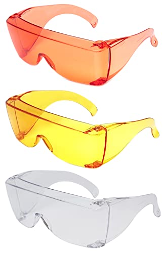 Calabria 3000 Fitover Safety Glasses with Uni-Lens – [Clear/Orange/Yellow - 3 Pack] Wrap Around Eye Protection | Anti-Fog Scratch Resistant | Protective Eyewear