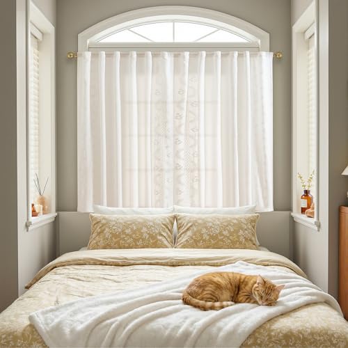 Image of jinchan White Floral Linen Kitchen Tier Curtains 50x45 Inch 2 Panels