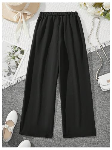 Image of SweatyRocks Girl's Casual High Elatic Waisted Wide Leg Pants Button Pockets Pant Trousers Black 8Y
